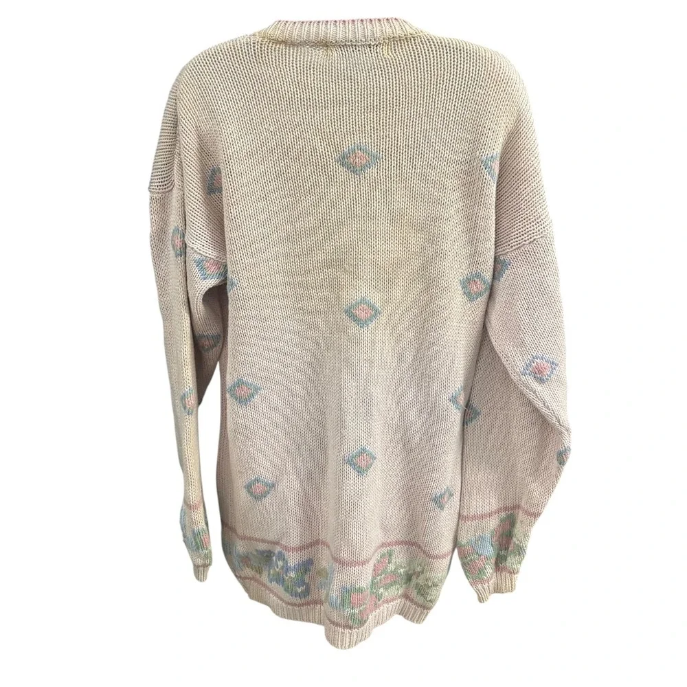 VTG Karen Scott Hand Knits Floral Diamond Pattern Sweater‎ Beige M**